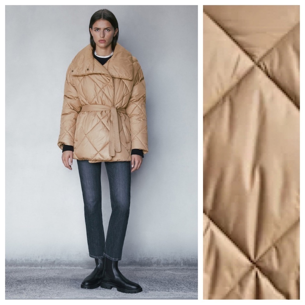 NWT. Massimo Dutti Camel/Light Brown Double-Breasted Puffer Jacket. Size S.